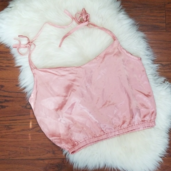 Y2K Satin Pink Lace front Crop Tank - Picture 3 of 3